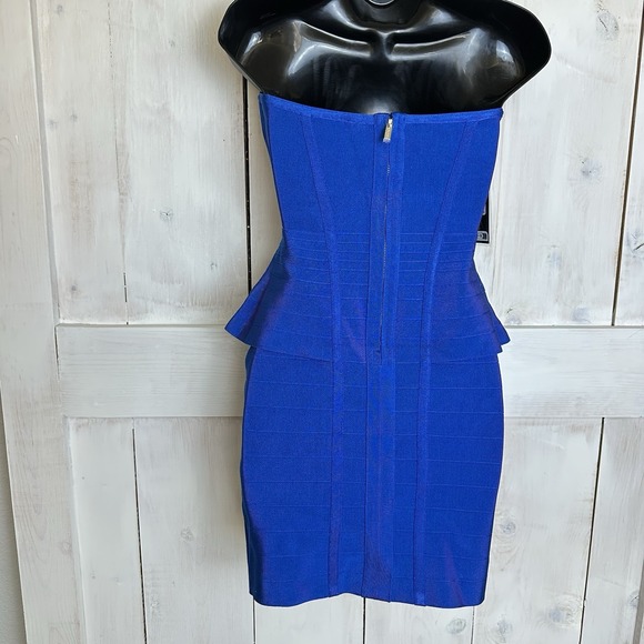 Marciano By Guess Elena Strapless Bandage Dress Blue Peplum Bodycon‎ Sz 6  EU 42 - Picture 6 of 14
